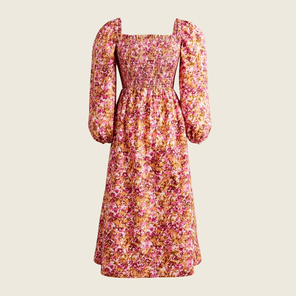 J. Crew Smocked Puff-sleeve Dress in Faded Floral - Lg.